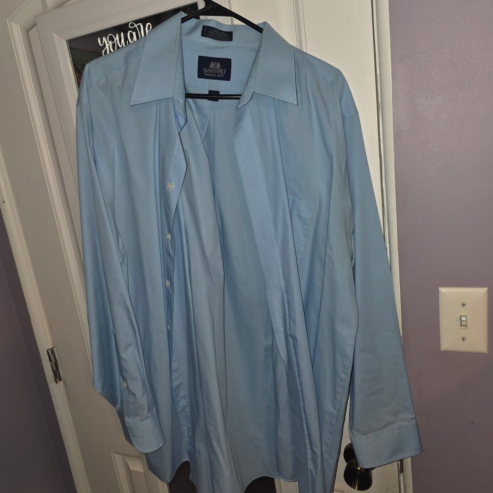 Stafford Mens Light Blue Wrinkle Free Broadcloth Dress Shirt 17.5 34/35 L/XL